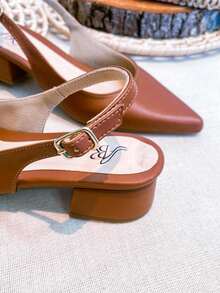 Slingback Open-Toe Pump With A Heel Below 3cm. - Caramel-bow - View 7