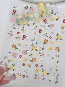 花朵美甲贴纸 - 1张5D立体浮雕，春夏雏菊图案，自粘式贴纸，适用于女士美甲DIY装饰，美甲用品 - 彩色 - 查看 1