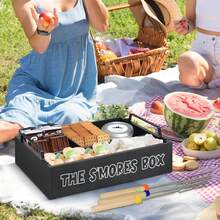 S'Mores Station With Handles, Wooden S'Mores Caddy Bar Holder With 4 Roasting Sticks, Farmhouse Smores Tray For Smores Kit For Fire Pit, Smores Maker Tabletop Indoor Kit For S'Mores Kit - B - View 6