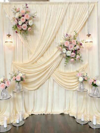 1pc Beige Sheer Voile Curtain, Chiffon Ceiling Drape, Romantic Wedding Ceremony Decor, Elegant Table Runner, Multipurpose Sheer Curtain, Outdoor Wedding Decor, Bridal Shower Decor, Wedding Reception Decor, Birthday Party Decor, Wedding Arch Backdrop, Party Background Decor, Anniversary Celebration Supplies, Wedding Backdrop Decor