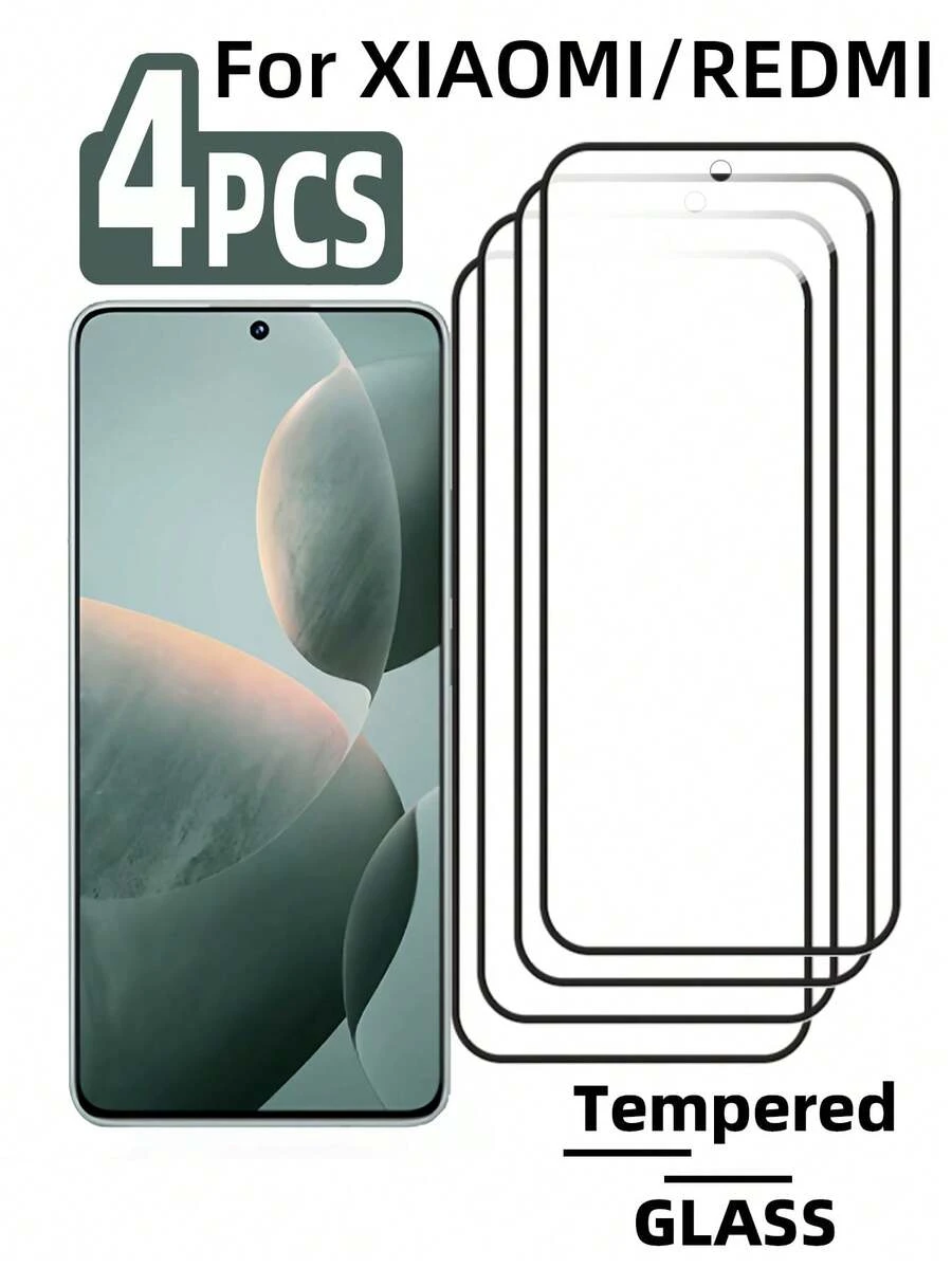 4片装高清钢化玻璃屏幕保护膜,适用于小米15、15Pro、14、13、13Pro、Redmi K80等机型。防油、防水、防指纹、防刮、防撞、防摔,无白边、无气泡,易于安装。 - 無色 - 查看 1