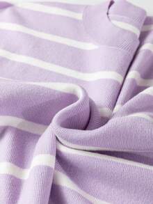 CILKOO Atasan Rajut Lengan Pendek Leher Bulat dengan Belahan Samping Bergaris untuk Wanita, Musim Gugur dan Musim Panas - Mauve Purple - View 6