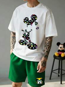 Disney Bộ đồ mặc nhà nam in hình chuột Mickey, gồm áo cổ tròn và quần short, thích hợp cho mùa xuân/hè. - trắng - Xem 1