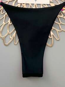 两件套几何与热带花卉印花泳衣，休闲可爱优雅性感波西米亚风系带比基尼，适合春夏海滩度假，女士套装，沙滩装，女士比基尼，女士沙滩套装 - 黑色 - 查看 6