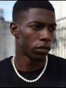 1pc Ceramic White Glass Faux Pearl Beaded Necklace For Men, Suitable For Daily Wear - White - View 2