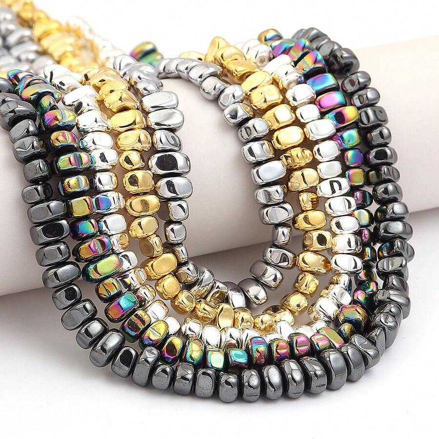 1 String About 90pcs Irregularly Shaped Hematite Beads, Perfect For Necklace Bracelet Keychain Jewelry Making