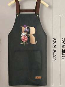 趣味可调节肩带围裙，配有实用口袋，可个性化定制花卉字母 A-Z 印花，男女通用，结实耐用的围兜式肩带，颈部和腰部系带均可调节，大口袋设计，可水洗，防污耐用，适用于厨房、美发师、园丁、厨师、专业美容学校等场合。 - A - 查看 11