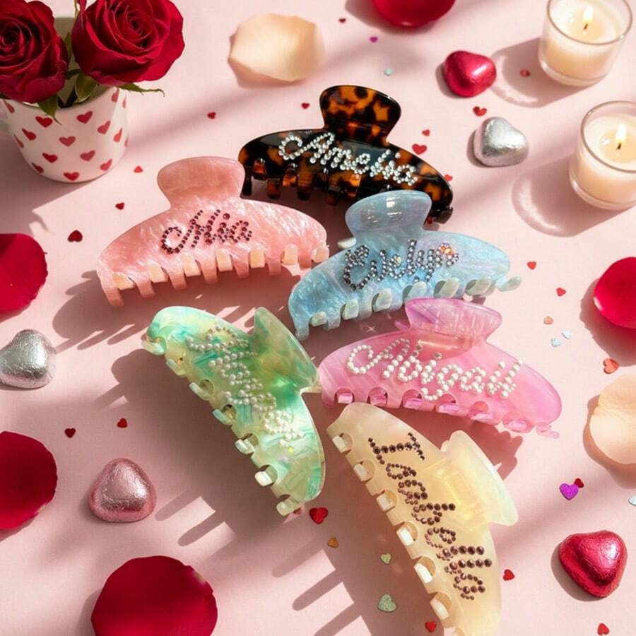 Custom Name Hair Claw Clips - Personalized Rhinestone Pearl Hair Clips Bridesmaid Proposal Gift Wedding Hair Accessory - Multicolor - View 1