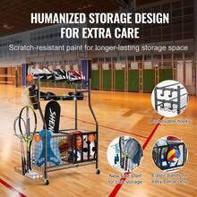 Sports Equipment Garage Organizer, Rolling Ball Storage Cart On Wheels, Basketball Rack With Baskets & Hooks, Indoor/Outdoor Sports Gear And Toys Storage, Steel Sports Equipment Organizer, Black - 2 Storage Baskets - 查看 4