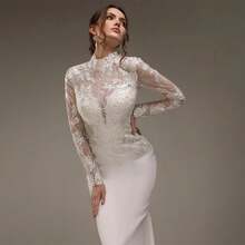 Elegant Sexy Long Sleeves Lace Appliqué Mermaid Satin Wedding Dress,Registry Office Dresses Bridal Gown,Evening Party Dress Birthday Party Dress Country Wedding,Romantic Church Ceremony Wedding Dress,Suitable For Wedding,Dating,Party,Singles' Party,Vacation,Formal Occasions,Dinner Dress,Prom Dress,Homecoming Dess,Cocktail Party,Wedding Guest Dress,Graduation - 白色 - 查看 3