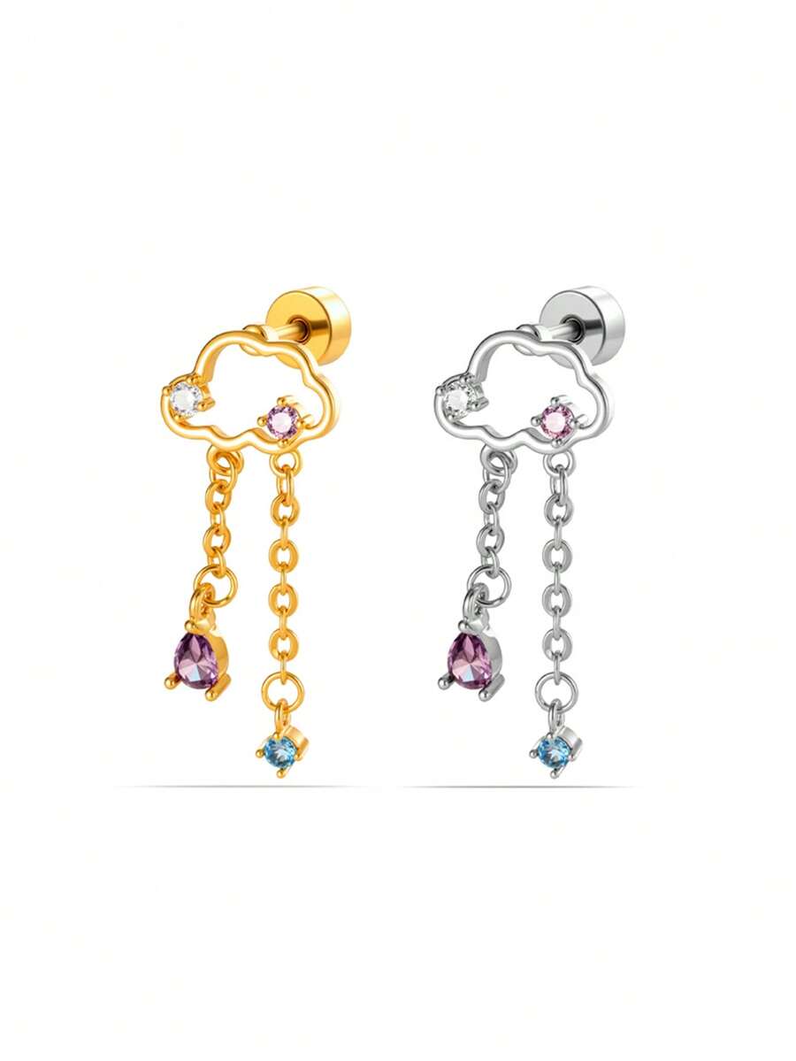 Toppiercing 1件装多功能微镶嵌锆石创意不锈钢耳骨穿孔耳环 - 彩色 - 查看 1