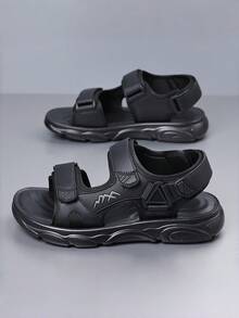 Men's Adjustable Strap Outdoor Hiking Sandals, Open Toe Non-Slip Wear-Resistant Thick Sole Lightweight Breathable Casual Athletic Footwear For Men Beach Camping Travel Daily Wear - 黑色 - 查看 2