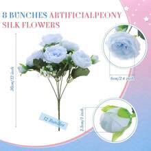 16 Bundles Artificial Peonies Flowers Fake Silk Peony Bouquet Faux Peonies Flowers Bulk For Decoration Vase Floral Arrangements Wedding Party Table (Light Pink,Light Blue) - LightPink - 查看 3