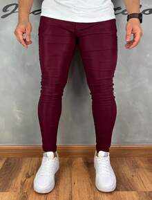 Black Tailored Trousers, Plain, Traditional Style, 4% Lycra - 深紅色 - 查看 3