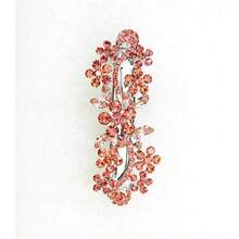 Coral Rhinestone Crystal Floral Hair Barrette Clip - Coral - View 3