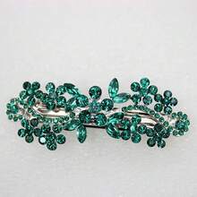 Gorgeous Emerald Gre1en Crystal Hair Barrette Clip - 格林 - 查看 4