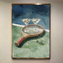 1幅复古网球俱乐部海报墙画，1幅时尚鸡尾酒马提尼酒杯帆布画，独特而富有创意的墙面装饰艺术品，适合卧室或客厅氛围 - C - 查看 4