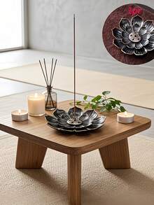 Multi-Hole Lotus Incense Burner Creative Zen Art Piece, Suitable For Tea Room And Study Decoration, Multi-Layered 3D Petal Incense Holder, Lotus Shaped Incense Tray, Bronze Texture, Ramadan Decor - Double-layer Incense Burner - View 2