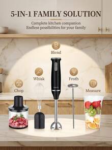 Juego de batidora de mano 5 en 1, incluye varilla de mezcla multifunción, batidor, picadora y vaso mezclador, adecuado para procesar alimentos y mezclar comida para bebés - Negro - Ver 7