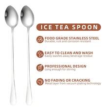8-Piece Stainless Steel Long Handle Spoon Set - Ice Tea, Coffee, Ice Cream Stirring Spoons, Kitchen Flatware Set - - - View 5