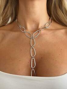 1pc Design O-Shape Tassel Collarbone Necklace, Metal Y-Shape Cross Chain Necklace, Suitable For Women To Wear At Banquets, Balls, Parties And Other Occasions - Y-shaped Cross Necklace - View 10