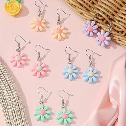 5 Pairs Cute Colorful Flower Earrings For Women, Summer Jewelry Earrings, Great Gift