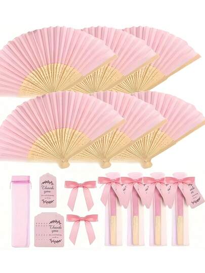 1/3/6 Sets Romantic Pink Blank Paper Fans, Pink Invitation Card Fans, DIY Foldable Fans, Suitable For Personal Decoration, Wedding Party Bridesmaid Gifts, Guest Favors, Birthday Party Supplies, Holiday Gifts, Bride Decorations