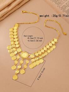 1件24K镀金中东斋月硬币流苏项链，多层浮雕圆形吊坠 - 金黃色 - 查看 4