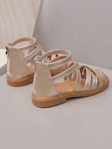 1 đôi sandal cao cổ đế bằng kiểu công chúa dễ thương cho bé gái, chống mài mòn và chống trượt, sandal La Mã hở mũi thời trang cho mùa hè - Vàng - Xem 9