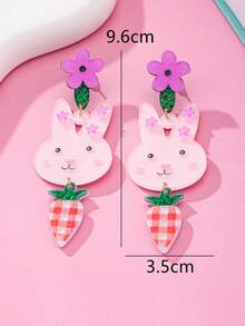 1对时尚复活节亚克力耳环，兔子和胡萝卜花朵耳钉吊坠，可爱流行的女士饰品 - 兔 - 查看 6