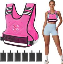 Chaleco con peso ajustable para mujeres y hombres, 4-10 libras/12-20 libras/20-32 libras con 6 pesos de arena de hierro, chaleco de peso corporal con tira reflectante para correr, caminar - rosa - Ver 2