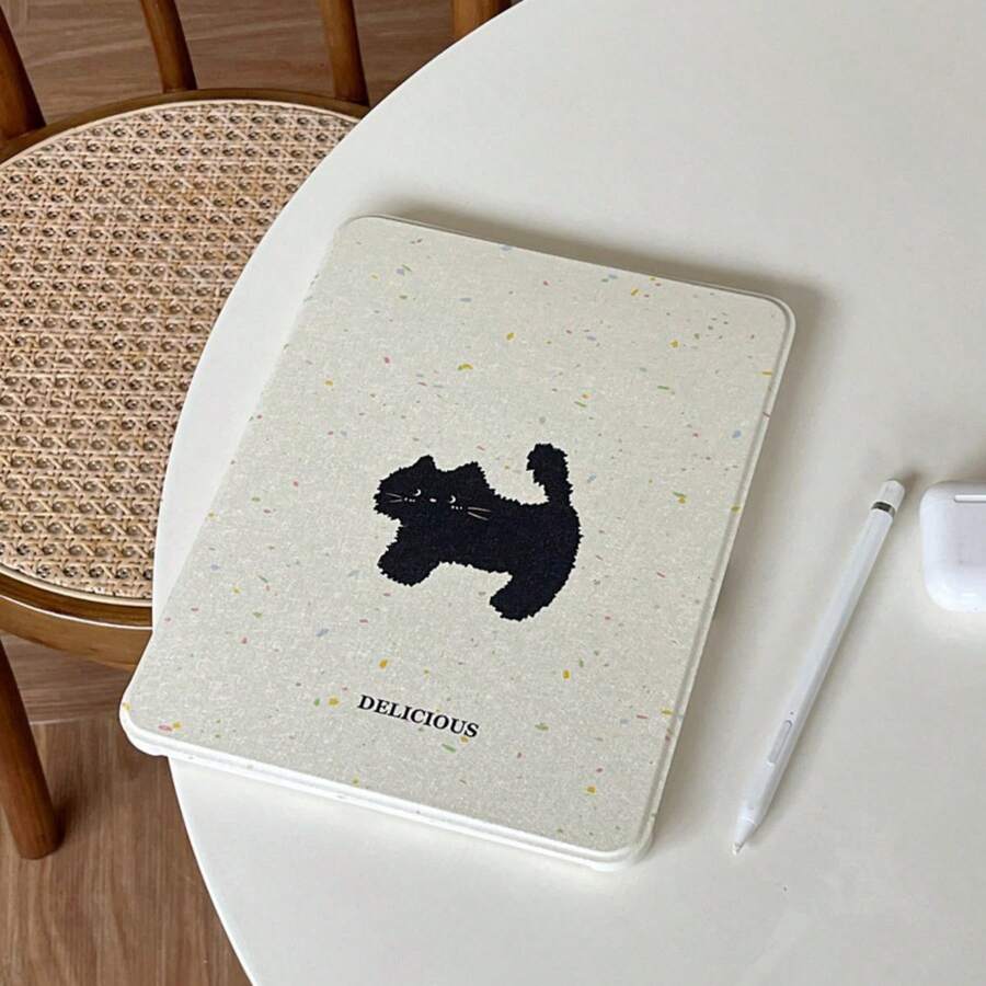 Minimalist Colorful Splash Ink Little Black Cat Cute Flat Protective Case Compatible With Apple 11th Generation Tablet, Pro 2025 New Model, Cute 10th Generation, Fashionable Air 7/6 With Pencil Slot, Anti-Bend Rotatable 11-Inch Tablet Protective Cover For Girls