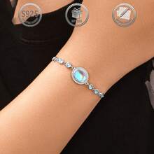 1条优雅波西米亚风925银镶嵌月光石女士手链，适合日常、派对、节日、约会、送礼。 - 銀色 - 查看 7