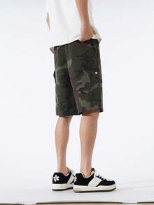1pc Men's Casual Camo Print Drawstring Waist Wide Leg Shorts - Army Green - View 2