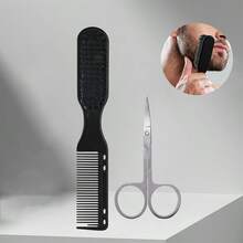J·FOCUS 2pcs Men's Beard Trimming & Grooming Set, Stainless Steel + Nylon + Plastic Material, Beard Trimmer + Styling Comb, Multifunctional Design, Practical For Everyday Use By Professional Men - Double-ended Beard Comb + Small Scissors - View 7