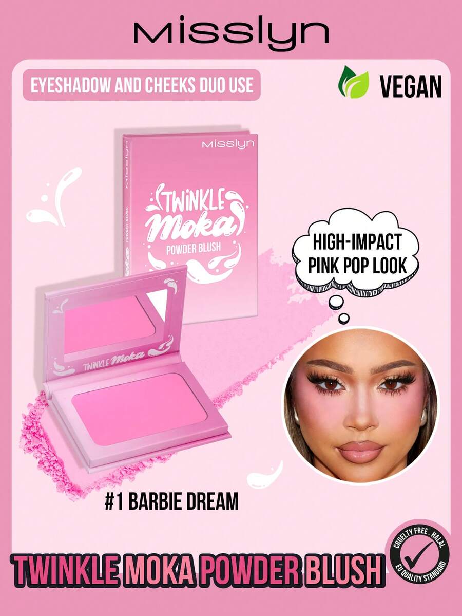 MISSLYN-Twinkle Moka Powder Blush, 1 Color Blush Palette, Pearlescent Blush (01 Matte Blush), New Year Makeup, Beginner-Friendly, Dreamy Color Blush, Long-Lasting Pigmentation, Contouring & Highlighting, Portable Size, Suitable For Travel & Outdoor Activities, Waterproof & Sweat-Resistant Blush - #01 Giấc mơ - Xem 1