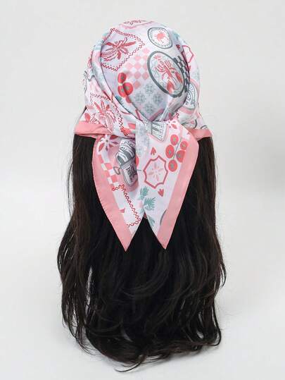 1件装女士方巾，充满海岛度假风情，植物动物拼接图案，时尚领巾