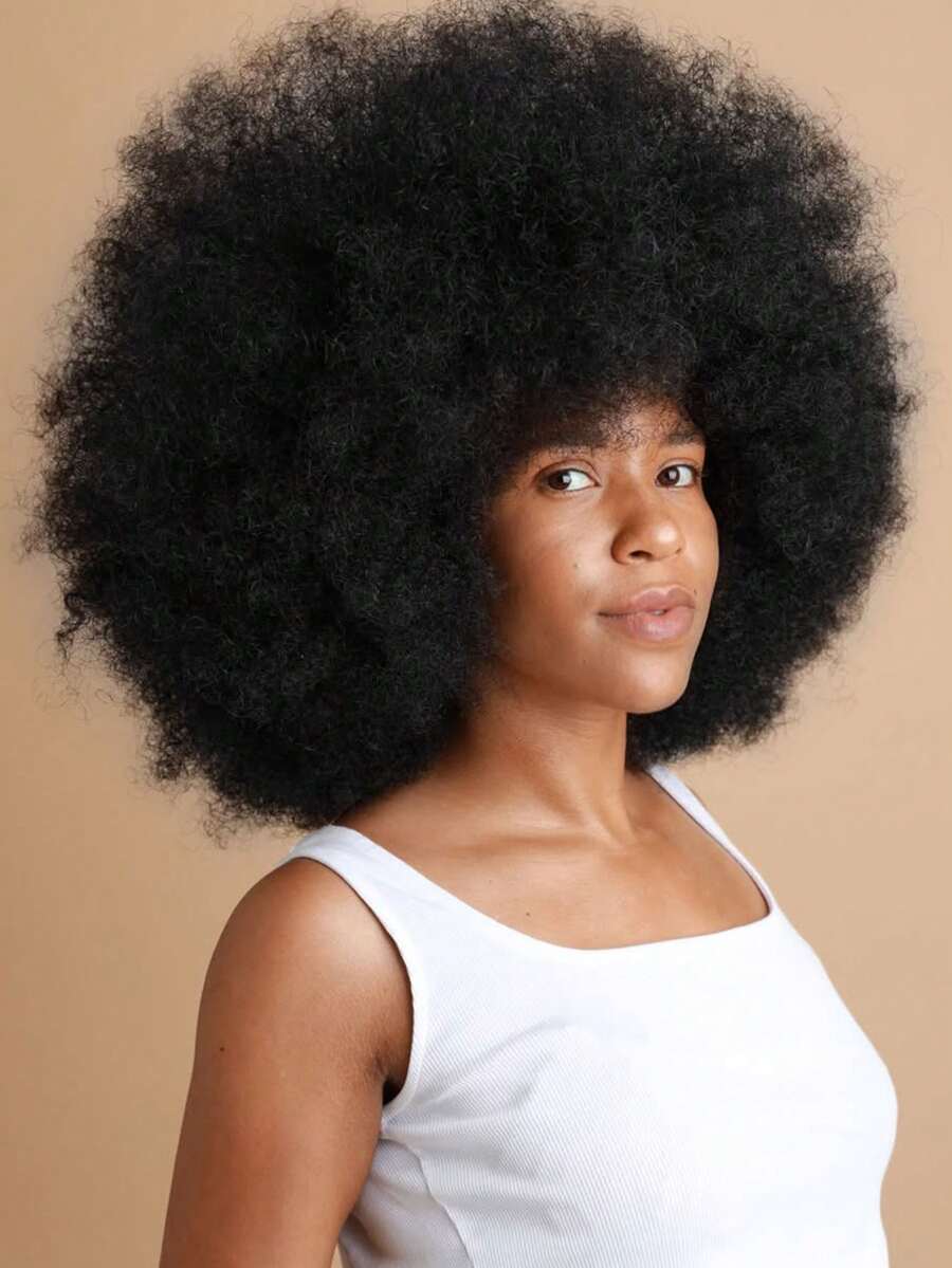 Afro Wig 14Inch Afro Wigs For Women 70s Mixed Brown Afro Kinky Curly Wig Bouncy Huge Fluffy Puff Wigs Synthetic Hair For Cosplay Daily And Party - 黑色 - 查看 1