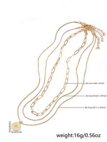 3pcs Cute & Unique Paper Clip Design Necklace With Shiny Round Pendant Inlaid Star Pattern, Women Jewelry Accessories - Yellow Gold - View 5