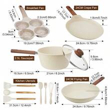 ABKOK 10-Piece Granite Cookware Set, Non-Stick Pots And Pans (Including Frying Pan And Pancake Pan), Ideal For Breakfast And Daily Cooking, Compatible With Induction Cooktop - White - View 2