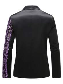 Herren Pailletten Fischschuppen Pailletten Anzugjacke, Bankett Bühnenauftritt Abendgarderobe, Party Nachtclub Stil - Violett - Übersicht 3
