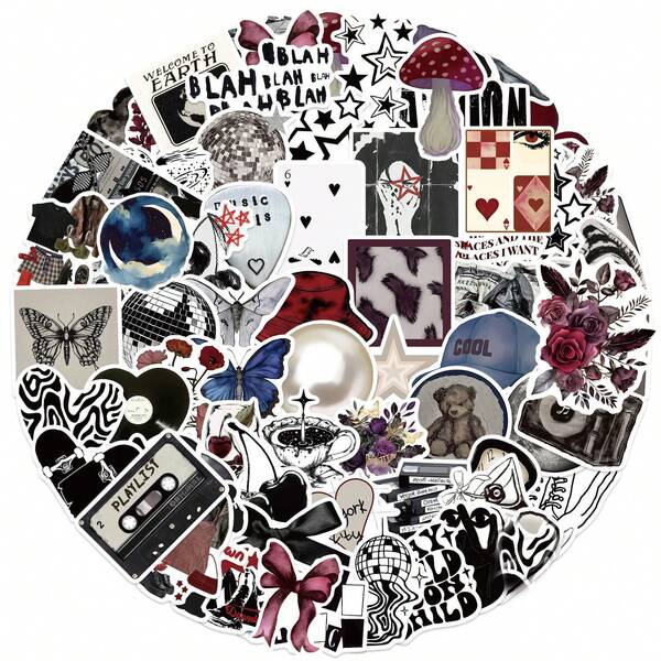 100 יחידות מדבקות בסגנון כהה ואסתטי של שנות ה-2000, מדבקות למרכז העיר של שנות ה-2000, מתנות לשנות ה-2000, מדבקות רטרו, מדבקות לשנות ה-90, מדבקות ויניל עמידות למים למעטפות, בקבוקי מים, מחשבים, מחשבים ניידים, טלפונים, מזוודות, מחברות, מקררים וכו'.