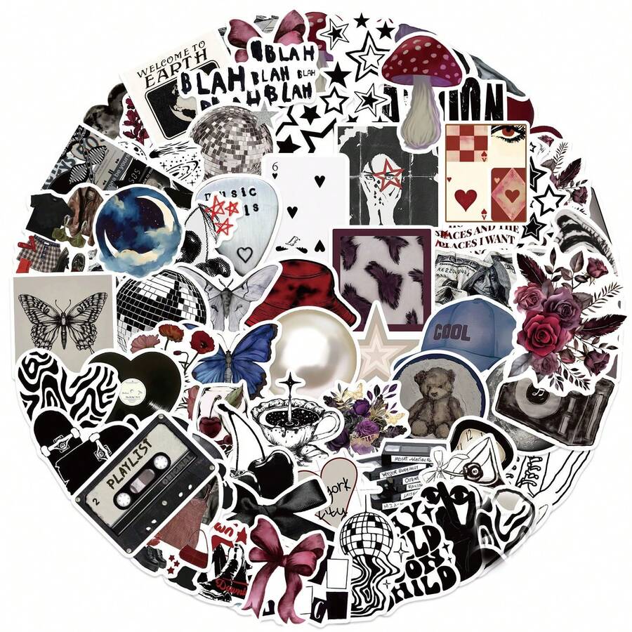 100张Y2K美学暗黑风格贴纸，Y2K市中心贴纸，Y2K礼物，复古贴纸，90年代贴纸，防水乙烯基贴纸，适用于信封、水瓶、电脑、笔记本电脑、手机、行李箱、笔记本、冰箱等。