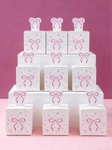 24个蝴蝶结礼盒，粉色蝴蝶结图案礼盒，蝴蝶结主题派对惊喜礼盒，生日节日派对礼品包装用品，婚礼新娘回礼盒，性别揭晓派对礼盒，女士派对礼品包装盒，厨房包装用品，派对小礼物 - 白底粉紅蝴蝶結 - 查看 2