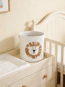 1pc Cartoon Animal Lion & Giraffe Baby Diaper Storage Bucket, Portable Diaper Organizer Bag, Nursery Storage Rack, Newborn Bathing Gift, Baby Essential - Multicolor - View 5