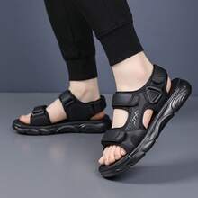 Men's Adjustable Strap Outdoor Hiking Sandals, Open Toe Non-Slip Wear-Resistant Thick Sole Lightweight Breathable Casual Athletic Footwear For Men Beach Camping Travel Daily Wear - 黑色 - 查看 6