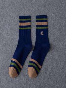 撞色条纹篮球运动中筒袜，复古运动风，吸睛日常穿搭单品 - 彩色 - 查看 12