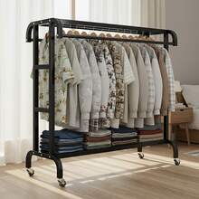 SAEIV Clothes Rack, Wardrobe Rack With Wheels, Heavy-Duty Clothes Rail On Wheels, 2 Clothes Rails And 2 Shelves, For Bedroom, Hallway, Sturdy Metal, Black - Black Clothes Rack - View 1