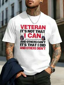 Veteran Graphic Print Casual T-Shirt, Quality Fabric, Crew Neck, Relaxed Fit, Casual - Branco - Ver 1