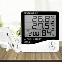 Nhiệt kế và ẩm kế kỹ thuật số LCD HTC-2, thiết bị đo nhiệt độ và độ ẩm trong nhà/ngoài trời, trạm thời tiết có đồng hồ. - Nhiều màu - Xem 2
